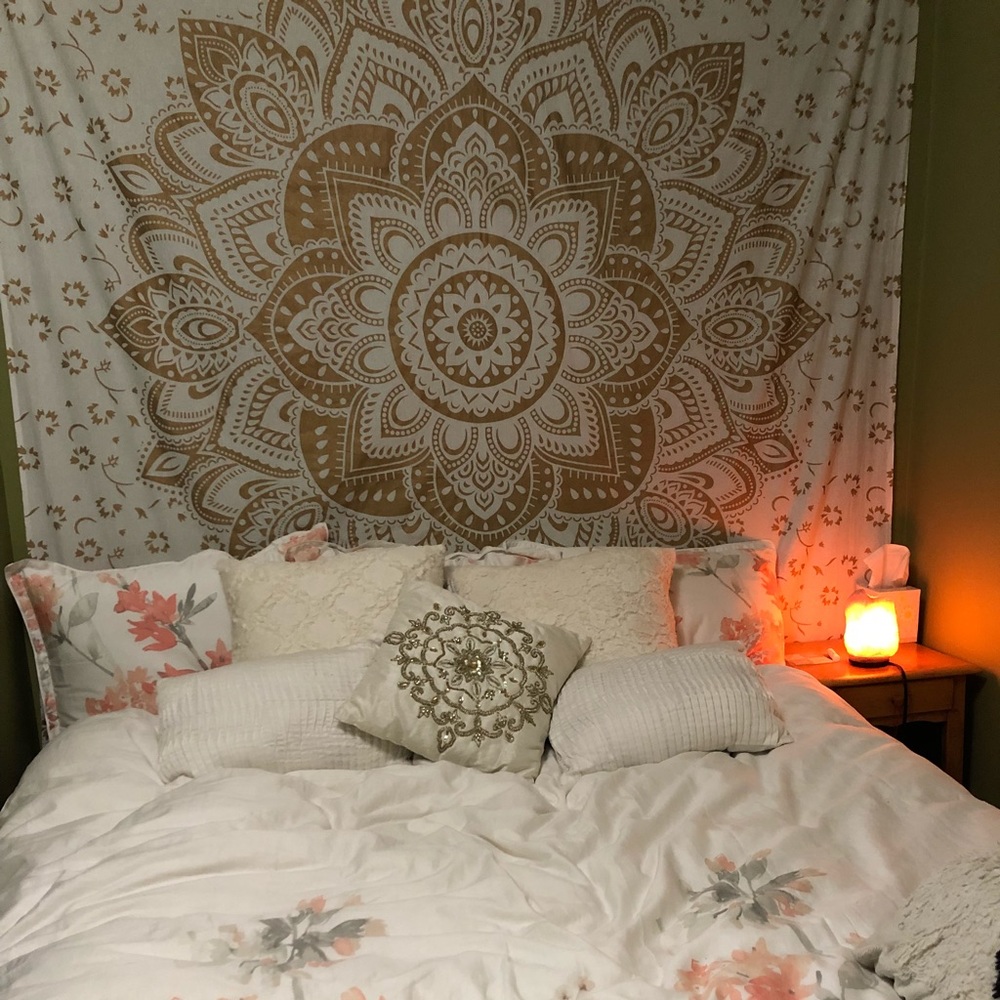 White and gold mandala tapestry